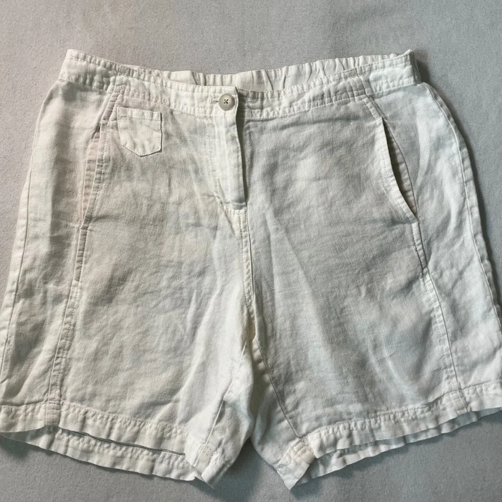J. Jill Love Linen White Shorts 10 Minimalist Coastal Cowgirl Boho‎ 100% Linen